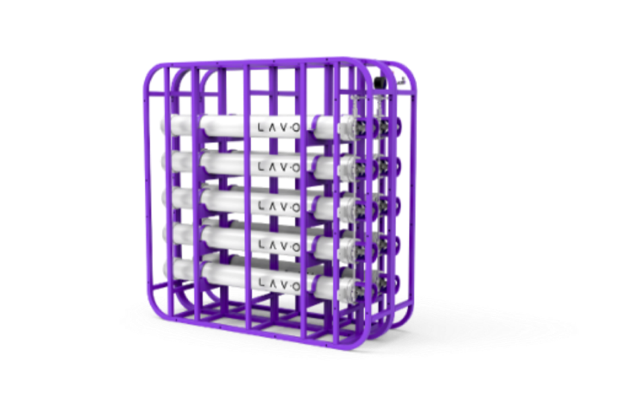 LAVO Hydrogen Energy Module, five white hydride vessels in a purple open frame
